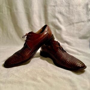 👞 DeLarentis Gold Men’s Woven Leather Oxford Shoes Size 13M